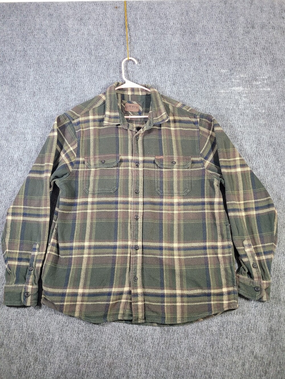 Orvis Mens Heavyweight Flannel Shirt Jacket Shacket XL Green Plaid Pockets LS